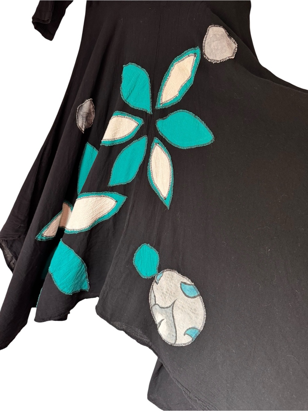 Cottonways Dress Alebrijes Maria Size Small Black Cotton Gauze Blue Floral Art - Picture 5 of 10